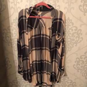 Free People Light Pink / Blue Flannel